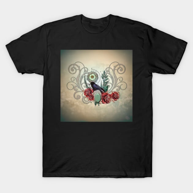 Elegant vintage roses with crow, the perfect balance of light and dark T-Shirt by Nicky2342